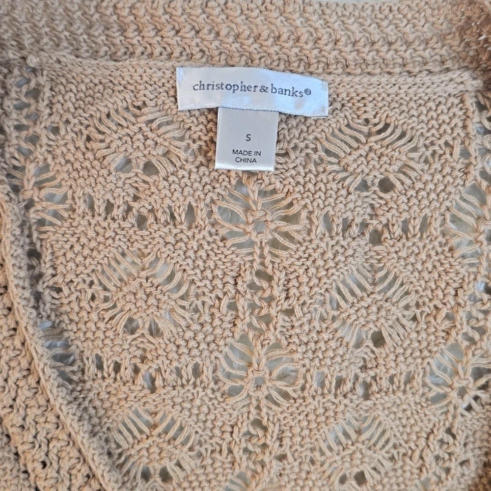 Christopher & Banks Brown Open Front Cardigan with Lace Pattern - Picture 2 of 5